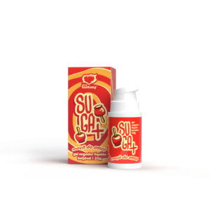 Embalagem do gel funcional Suga+ Maçã do Amor 20g, um sugador líquido beijável com efeito pulsante da Sexy Fantasy.