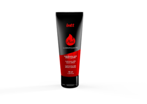 Frasco do Lubrificante Íntimo Hot Morango da Intt Cosméticos, com efeito térmico e sabor para sexo oral.