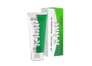 Embalagem do lubrificante íntimo K-Intt a base de água de 50g, com sua textura em gel transparente ao lado.
